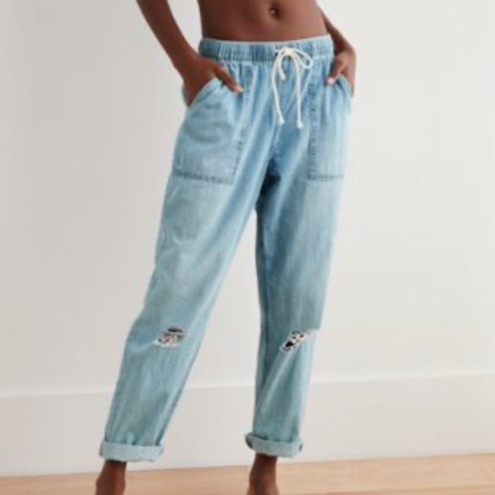Aerie Chambray Distressed Drawstring Pant